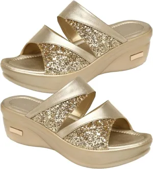 1 Pair Fish Mouth Sandals Single Band Slide Wedge Sexy Sequins Wedges Summer Backless Platform