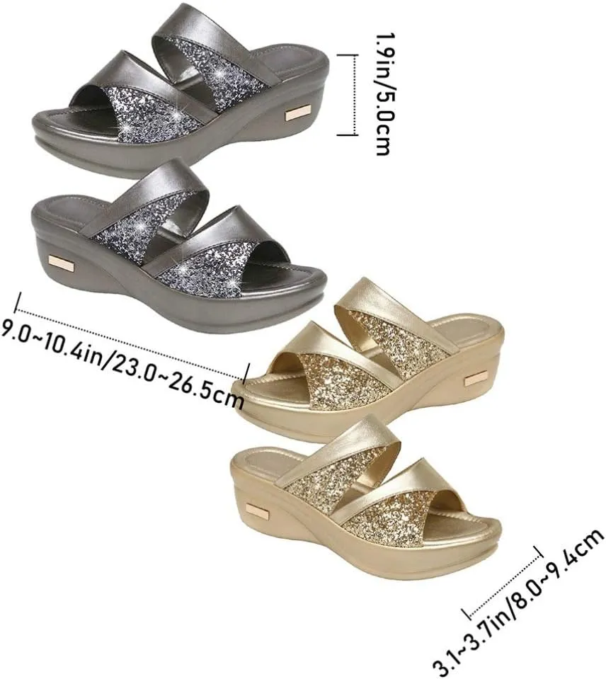 1 Pair Fish Mouth Sandals Single Band Slide Wedge Sexy Sequins Wedges Summer Backless Platform
