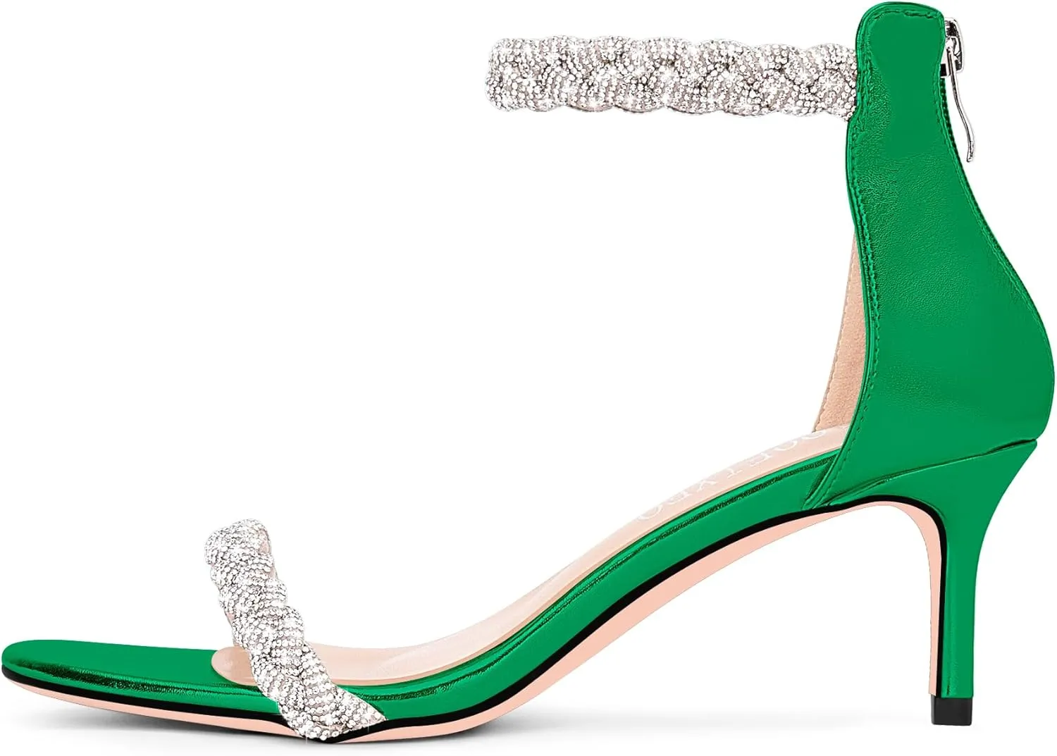 100FIXEO Women's Rhinestone Low Stiletto Heels Ankle Strap Open Toe Heeled Sandals Wedding Dress Shoes