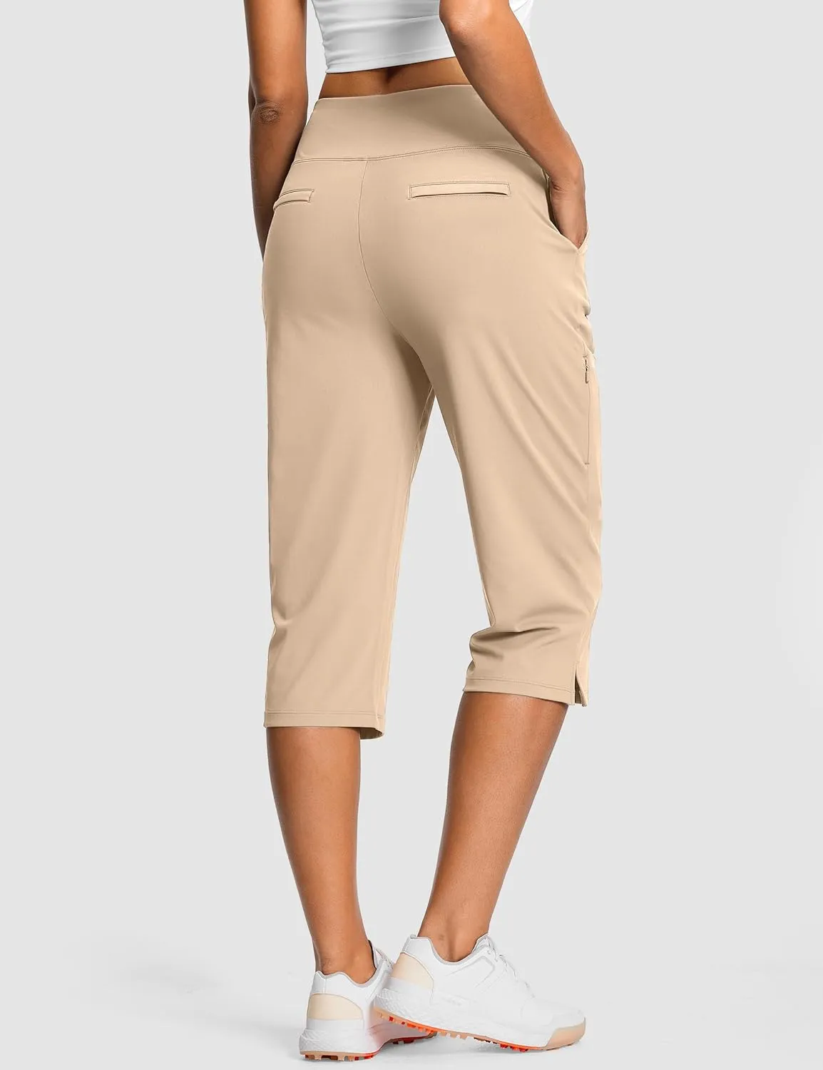18" Dressy Capri Pants for Women High Waist Stretch Womens Golf Capris Pants for Summer with Pockets Work Casual