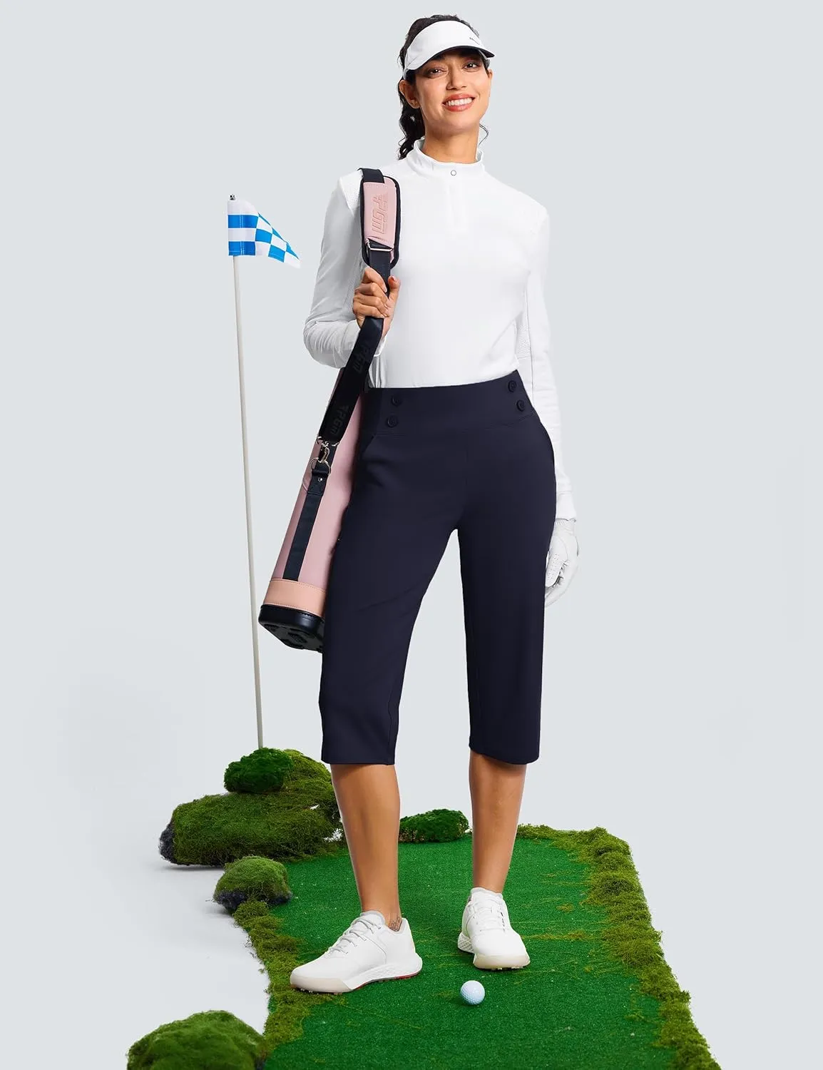 18" Dressy Capri Pants for Women High Waist Stretch Womens Golf Capris Pants for Summer with Pockets Work Casual