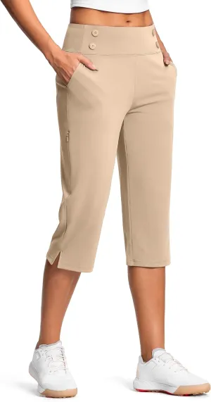 18" Dressy Capri Pants for Women High Waist Stretch Womens Golf Capris Pants for Summer with Pockets Work Casual
