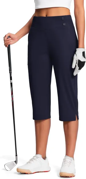 18" Dressy Capri Pants for Women High Waist Stretch Womens Golf Capris Pants for Summer with Pockets Work Casual