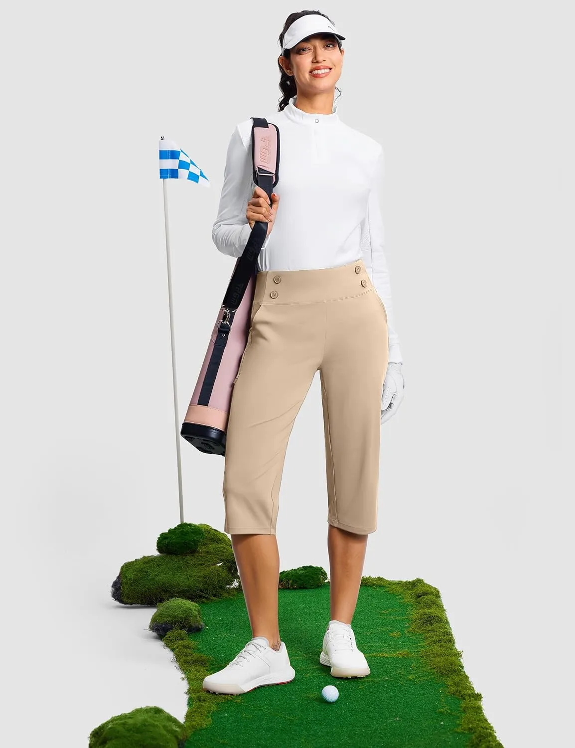 18" Dressy Capri Pants for Women High Waist Stretch Womens Golf Capris Pants for Summer with Pockets Work Casual