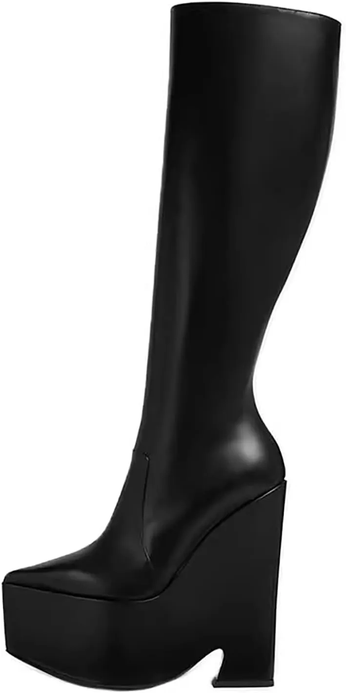 2024 black wedge boots for women Pointed Toe Purple knee high boot Platform High heels Side zipper Boots Sexy Booties for Women boots dressy boots womens botas