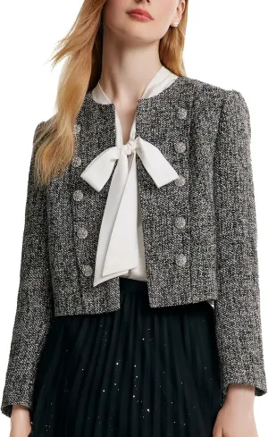 2025 Classic Tweed Blazers for Women Long Sleeve Cropped Casual Work Suit Jacket Work Blazer