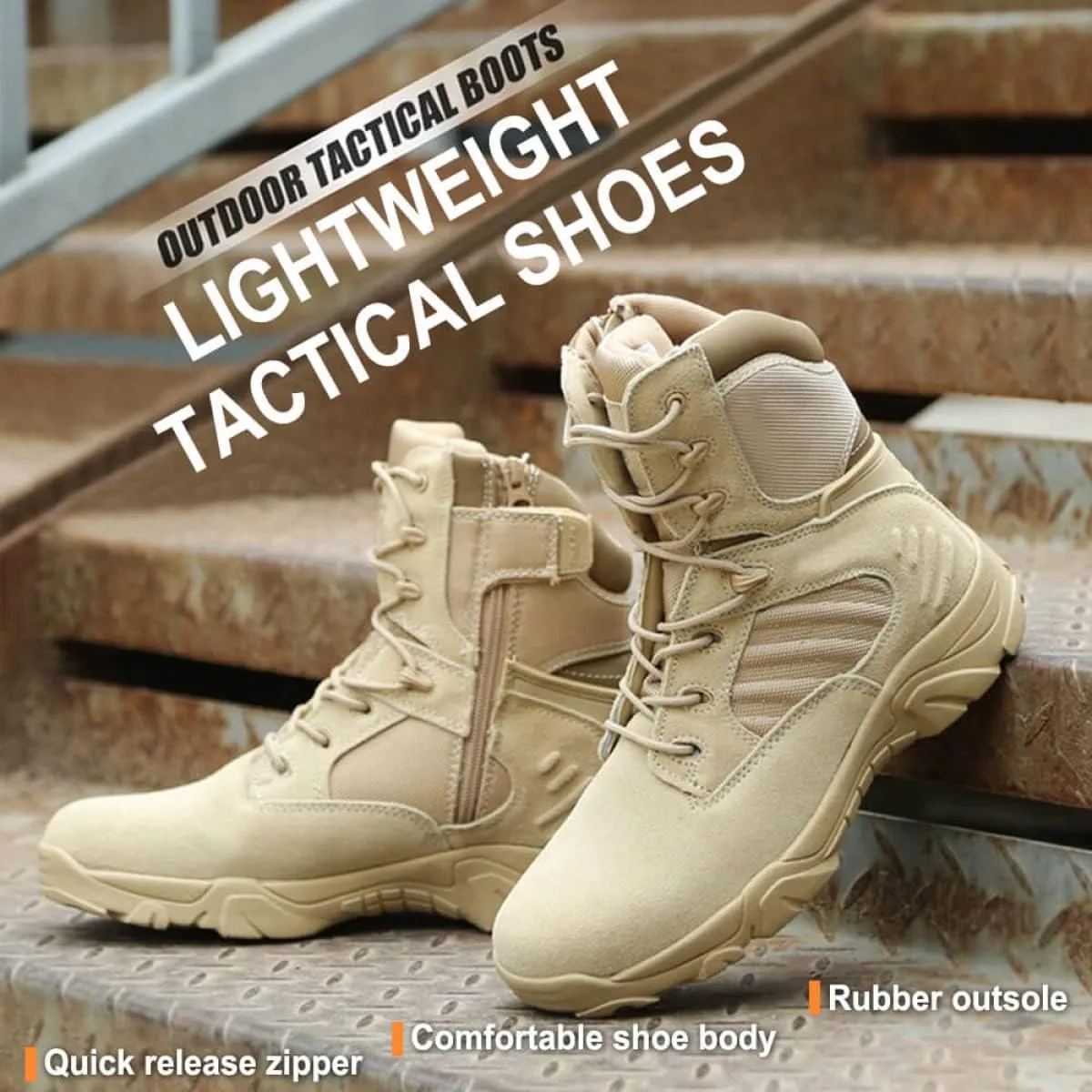 8 Inch Tactical Combat Boots for Men and Women, Side Zipper Military Work Boots, Non-Slip, Ankle Support, Durable for Hiking, Motorcycle, Construction and Outdoor Shoes