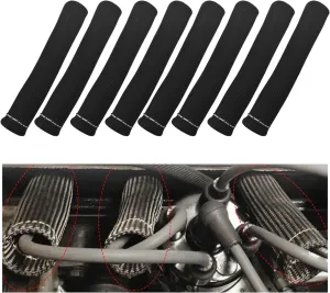 8 PCS Spark Plug Wire Boots, 6 Inch Automotive Spark Plugs Heat Shields Cover, 1200° Vehicle Spark Plug Wire Boots Heat Shield Protector, Universal Car Accessories (Black)