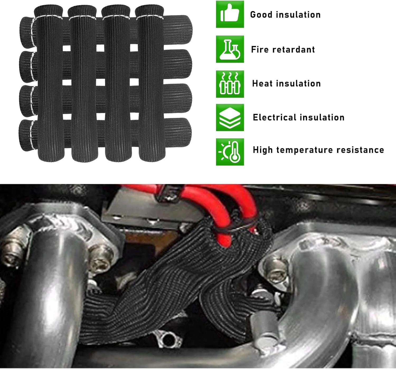 8 PCS Spark Plug Wire Boots, 6 Inch Automotive Spark Plugs Heat Shields Cover, 1200° Vehicle Spark Plug Wire Boots Heat Shield Protector, Universal Car Accessories (Black)