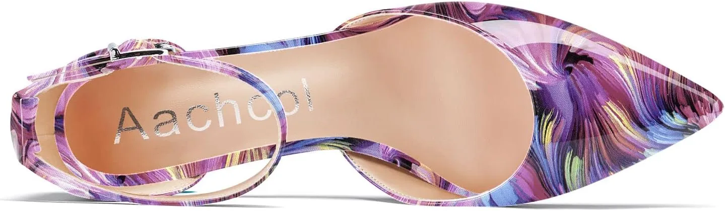 Aachcol Women Kitten Low Heel Ankle Strap Pumps Pointed Toe Sandals Dress Shoes Party Office Wedding 1.5 Inch