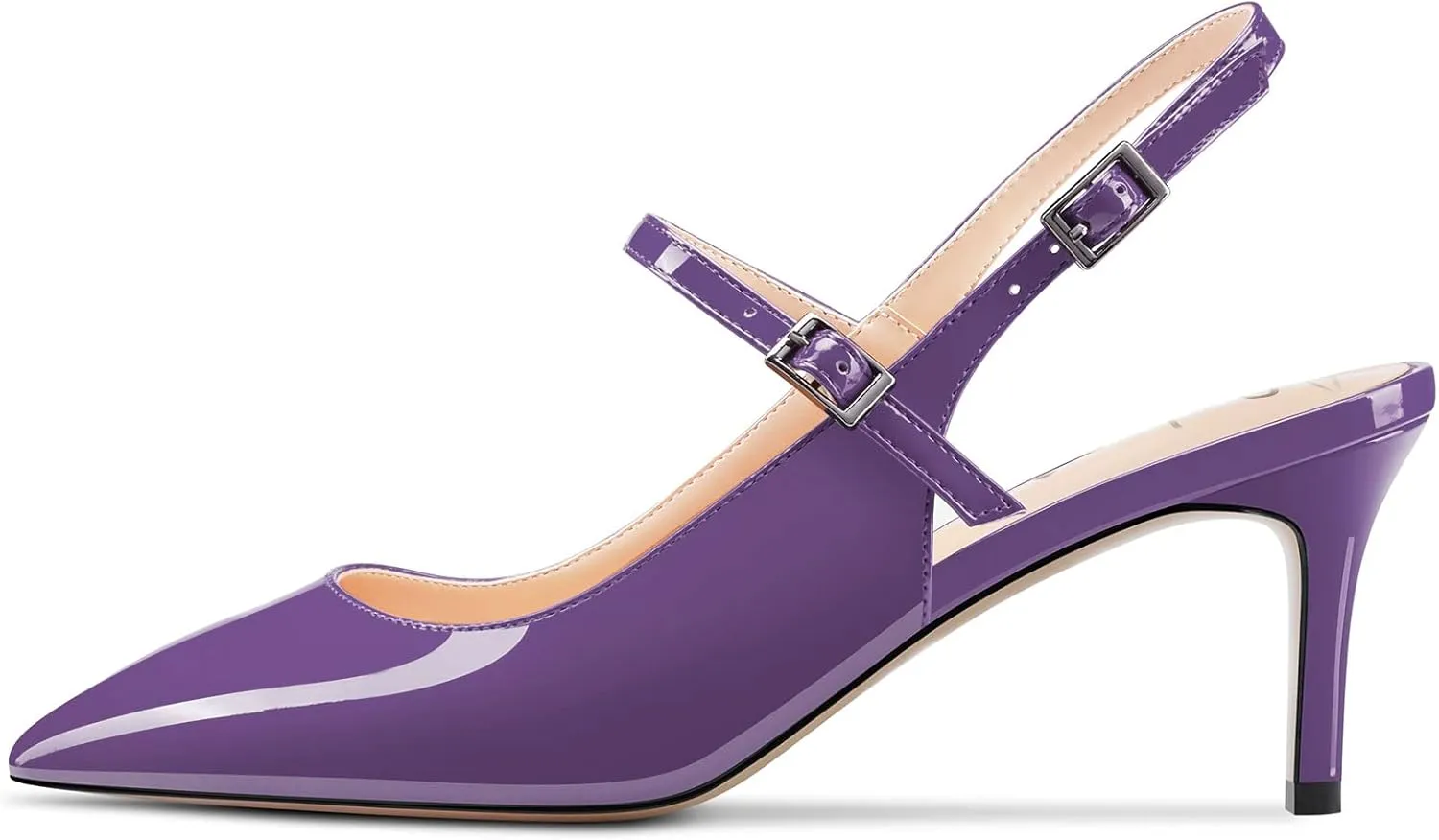 Aachcol Women Pumps Pointed Toe Ankle Strap Slingback Stiletto Kitten Low Heel Dress Shoes Patent Office Wedding Shopping 2.5 Inch
