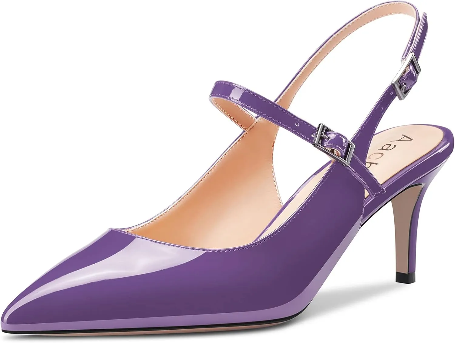 Aachcol Women Pumps Pointed Toe Ankle Strap Slingback Stiletto Kitten Low Heel Dress Shoes Patent Office Wedding Shopping 2.5 Inch