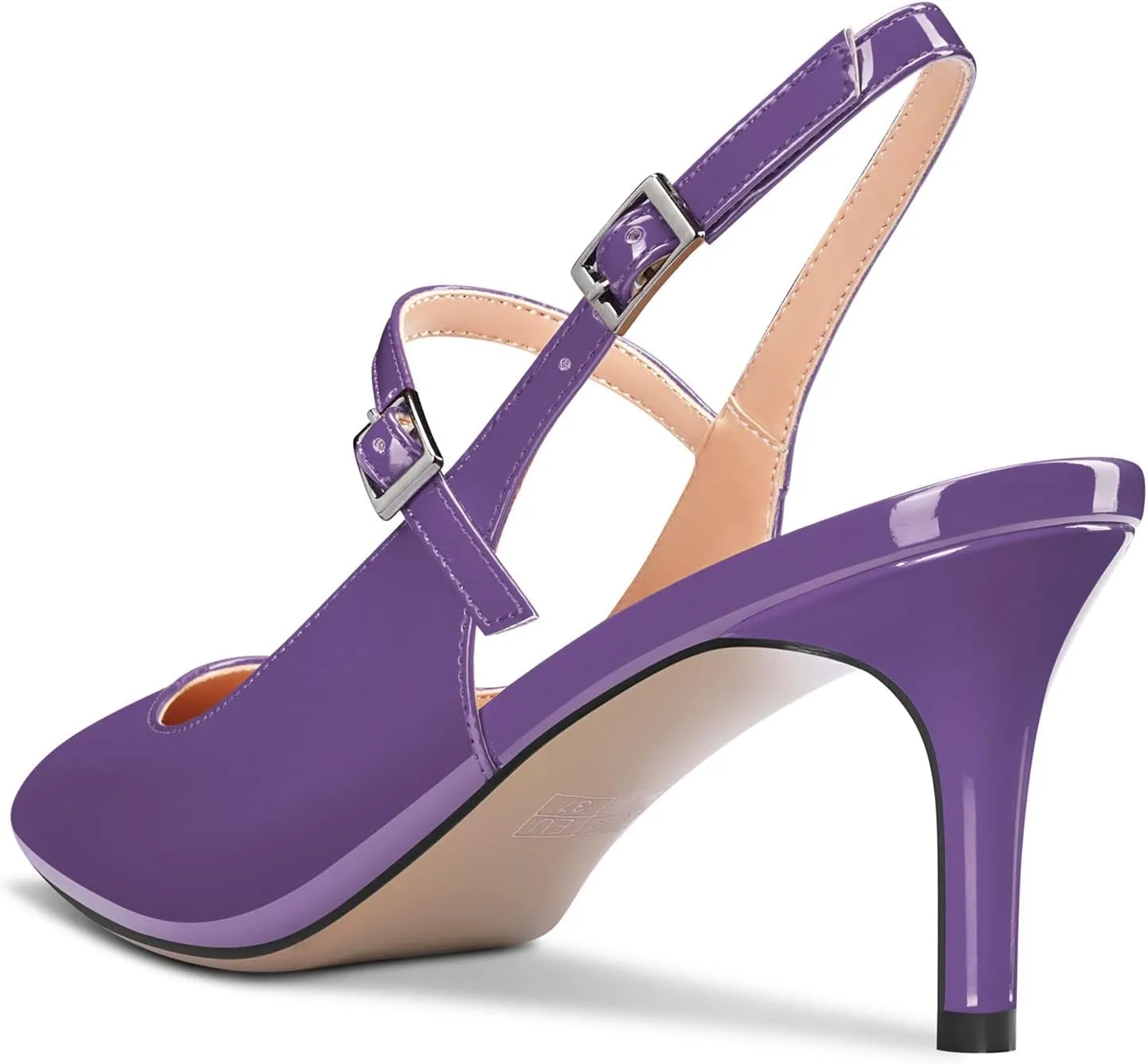 Aachcol Women Pumps Pointed Toe Ankle Strap Slingback Stiletto Kitten Low Heel Dress Shoes Patent Office Wedding Shopping 2.5 Inch
