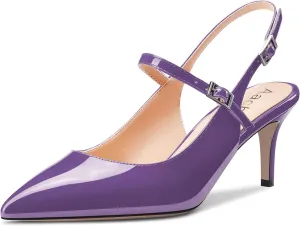 Aachcol Women Pumps Pointed Toe Ankle Strap Slingback Stiletto Kitten Low Heel Dress Shoes Patent Office Wedding Shopping 2.5 Inch