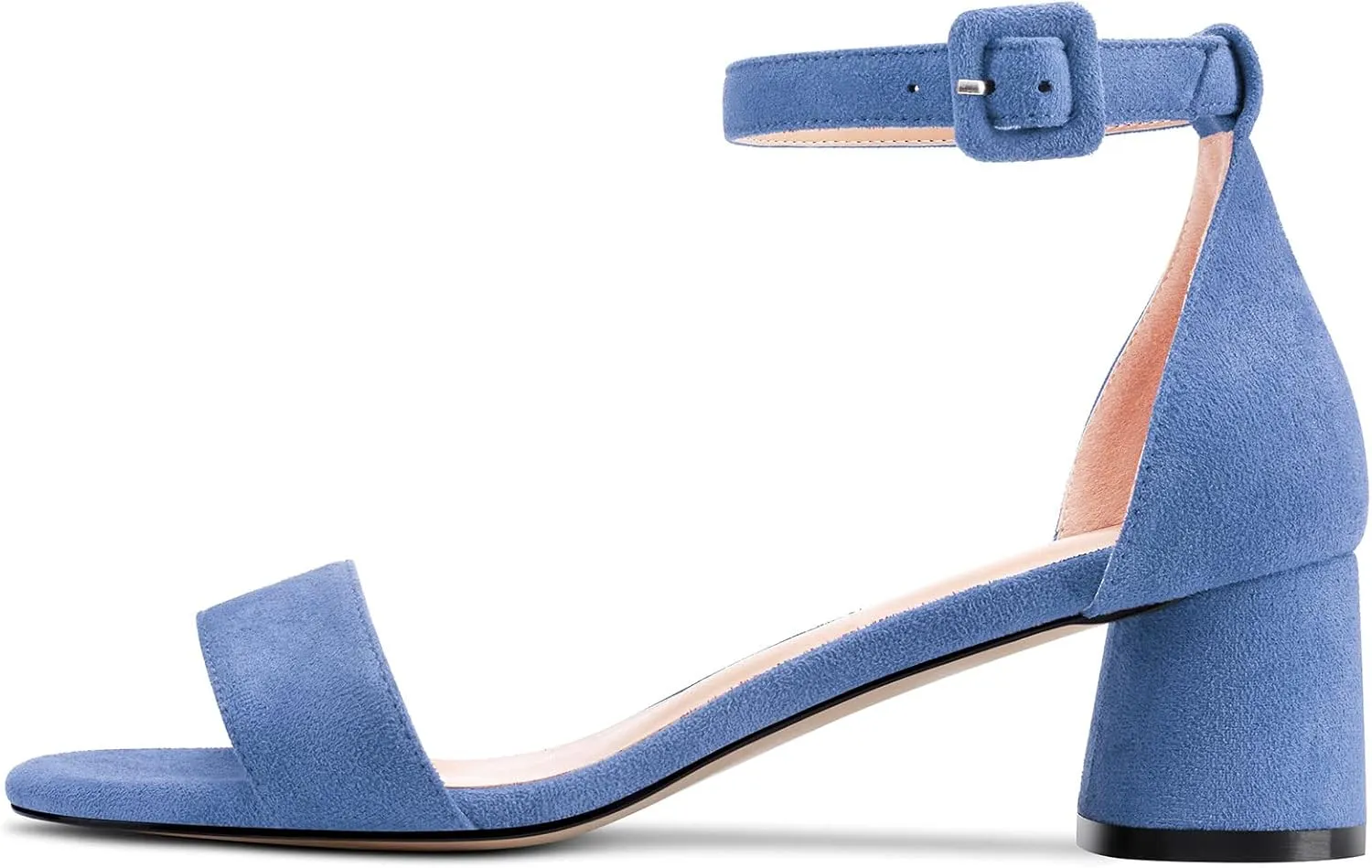 Aachcol Women Sandals Round Peep Open Toe Ankle Strap Chunky Block Mid Low Heel Dress Shoes Suede Wedding Shopping 2 Inch