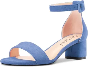 Aachcol Women Sandals Round Peep Open Toe Ankle Strap Chunky Block Mid Low Heel Dress Shoes Suede Wedding Shopping 2 Inch