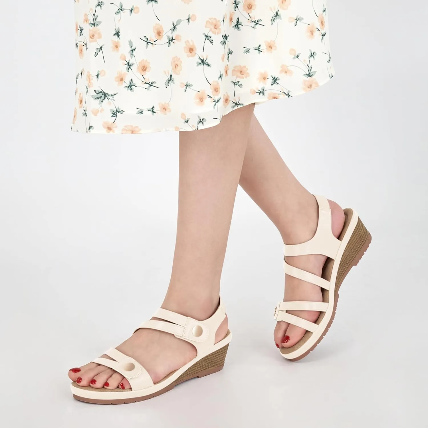 Ablanczoom Wedge Sandals for Women Dressy: Comfortable Elastic Ankle Strap Summer Causal Walking Low Platform Sandal