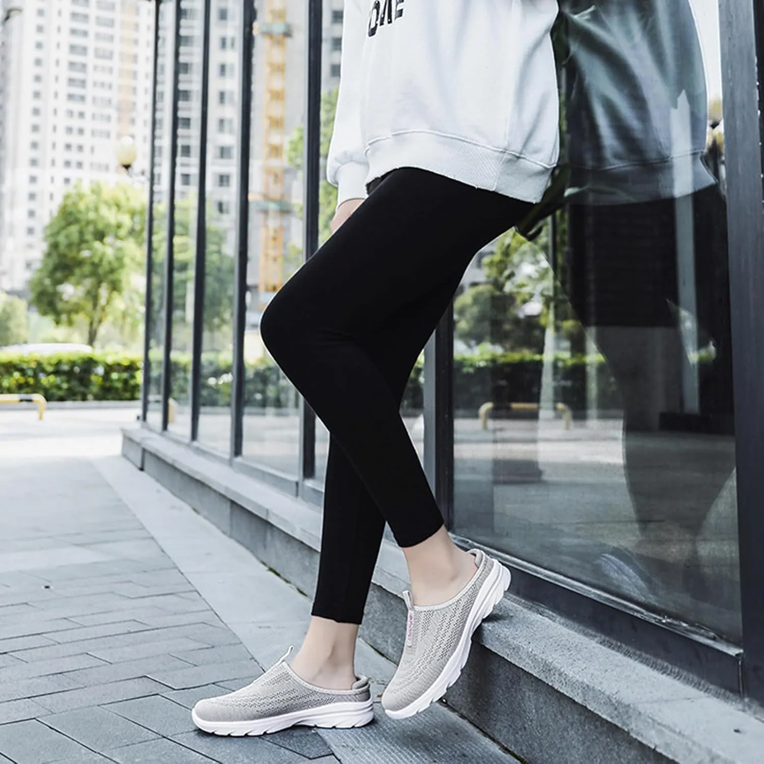 Aceptolcom Women Mules Shoes Slip On Open Back Mesh Walking Shoes Sneakers Comfortable Arch Support Lightweight