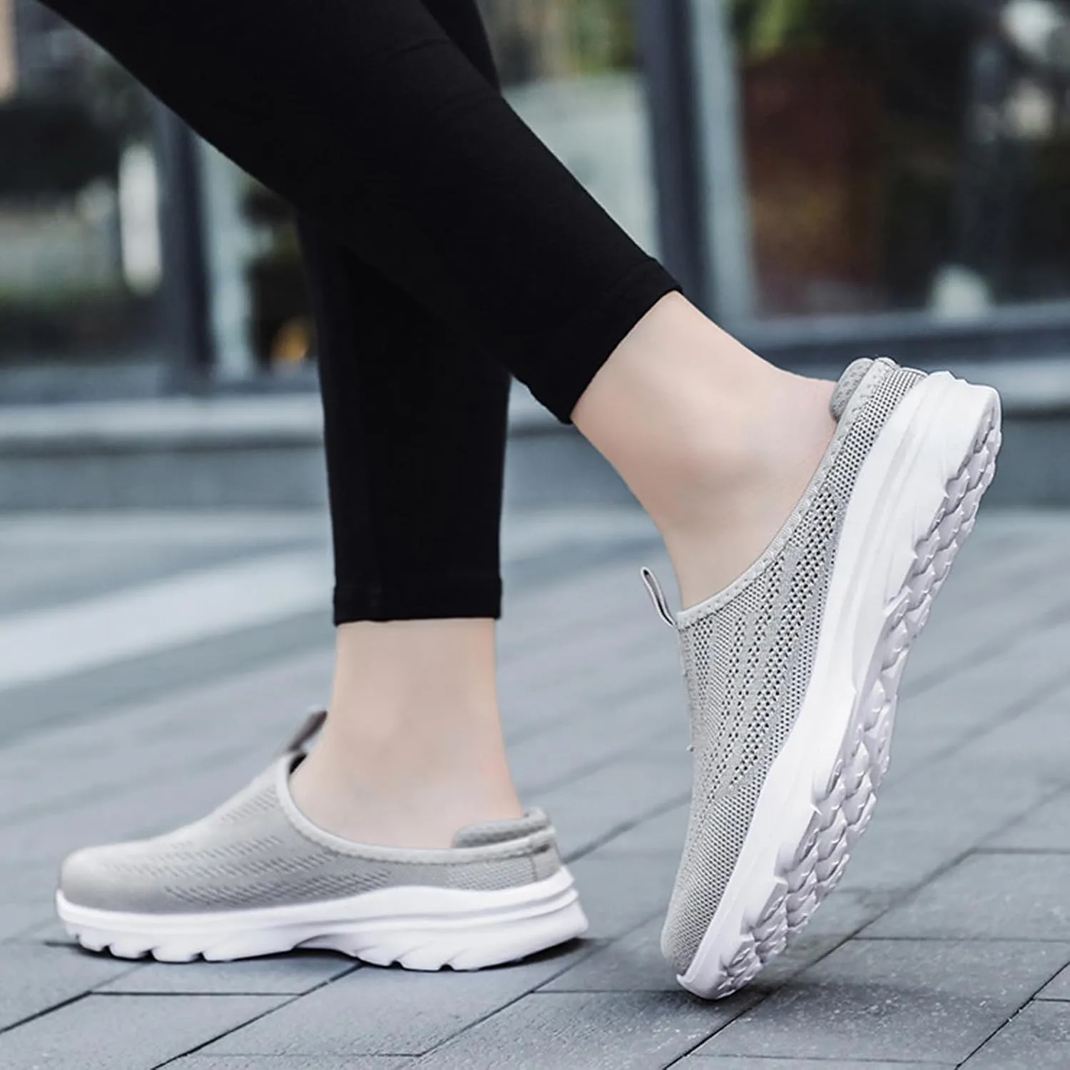 Aceptolcom Women Mules Shoes Slip On Open Back Mesh Walking Shoes Sneakers Comfortable Arch Support Lightweight