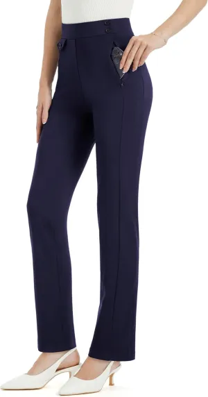 AFITNE Women's Yoga Dress Pants High Waist Pull On Stretchy Straight Leg Work Casual Slacks with Water-Repellent Fabric