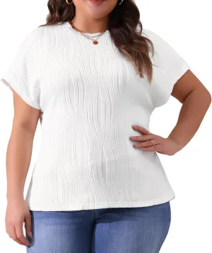 Agnes Orinda Plus Size Women's Short Sleeve Textured Tops Crewneck Solid Loose Casual Basic t Shirts Blouses Tee