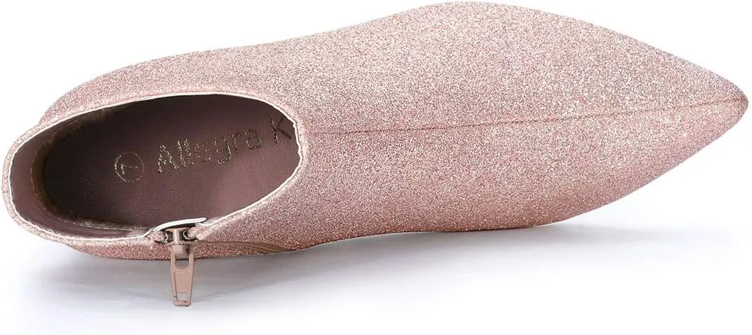 Allegra K Women's Glitter Pointed Toe Chunky Heel Ankle Boots
