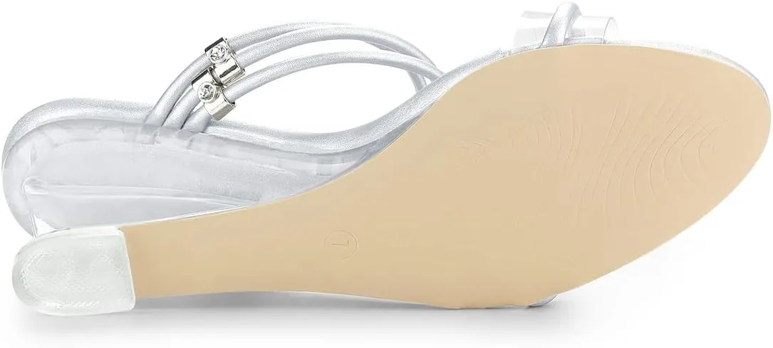Allegra K Women's Low Wedges Clear Heel Sandals