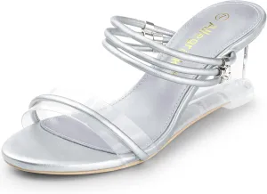 Allegra K Women's Low Wedges Clear Heel Sandals