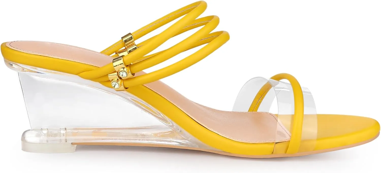 Allegra K Women's Low Wedges Clear Heel Sandals