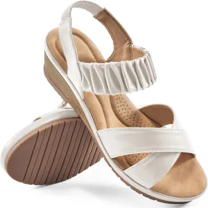 Almusen Womens Wedge Sandals Dressy: Comfortable Elastic Ankle Strap Summer Low Heel Work Sandals for Women Fashion Cross Band Wedding Shoes