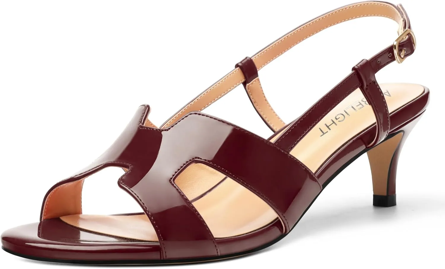 AMBELIGHT Womens Dressy Heels Buckle Dating Patent Slingback Pumps Open Toe Kitten Low Heel Heeled Sandals 2 Inch