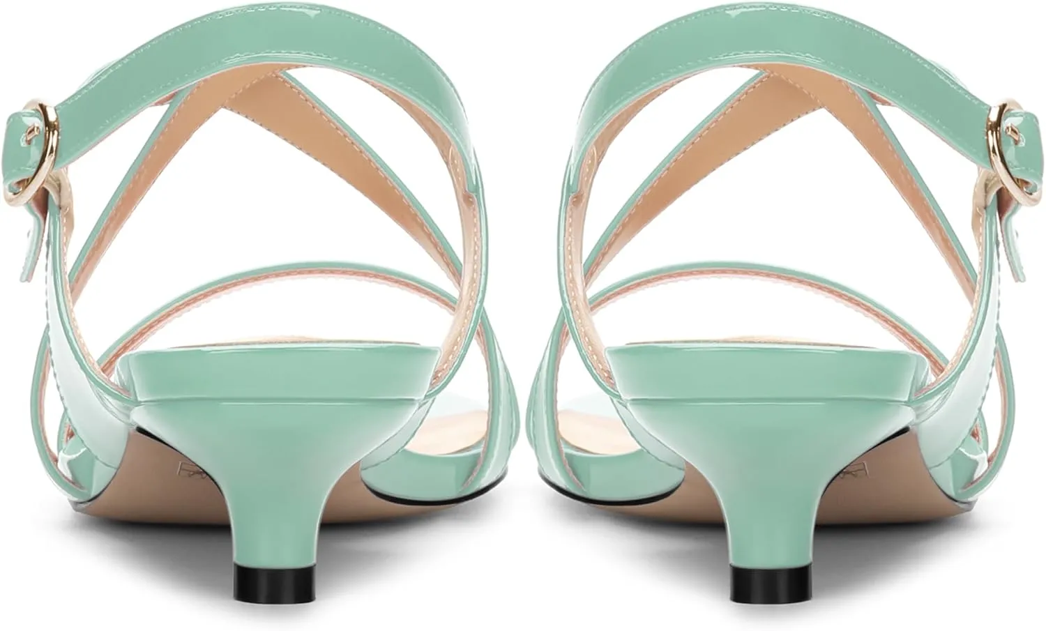 AMBELIGHT Womens Round Toe Cute Patent Open Slingback Party Buckle Kitten Low Heel Heeled Sandals 1.5 Inch