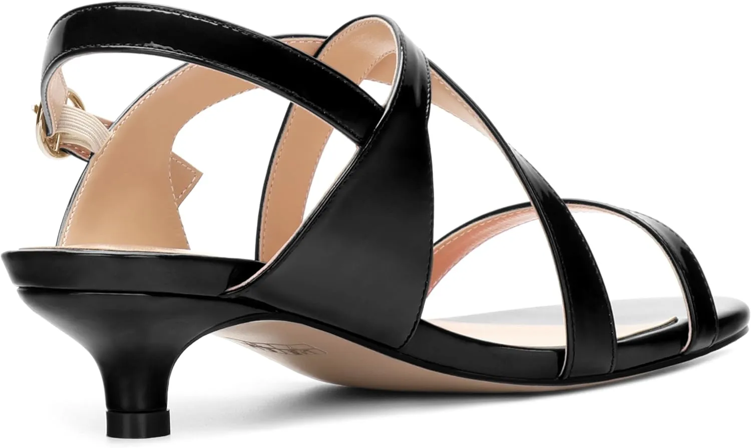 AMBELIGHT Womens Round Toe Cute Patent Open Slingback Party Buckle Kitten Low Heel Heeled Sandals 1.5 Inch