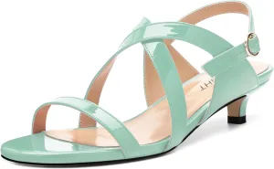 AMBELIGHT Womens Round Toe Cute Patent Open Slingback Party Buckle Kitten Low Heel Heeled Sandals 1.5 Inch