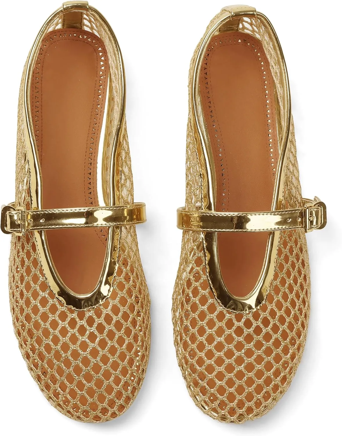 AMINUGAL Mesh Ballet Flats Shoes for Women Fashion Round Toe Fishnet Flats for Women Buckle Strap Mary Jane Shoes Women Comfortable Casual Office Daily Dress Ballerina Shoes