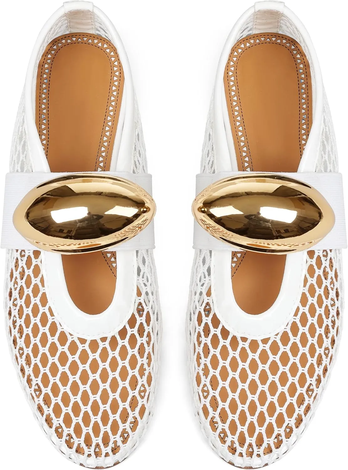 AMINUGAL Mesh Ballet Flats Shoes for Women Fashion Round Toe Fishnet Flats for Women Buckle Strap Mary Jane Shoes Women Comfortable Casual Office Daily Dress Ballerina Shoes