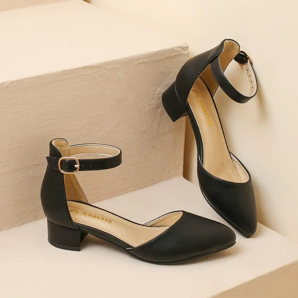 Amoji Girls High Heels Kid Ankle Strap Dress Shoes Wedding Party for Little Kid Big Kid 412