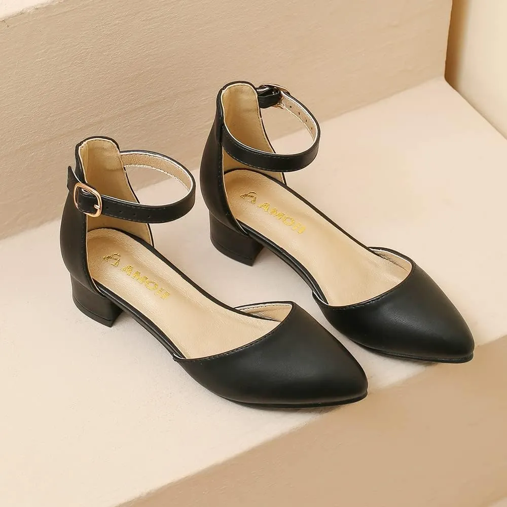 Amoji Girls High Heels Kid Ankle Strap Dress Shoes Wedding Party for Little Kid Big Kid 412