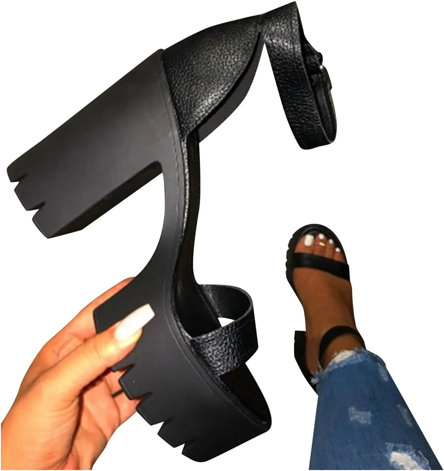 Aniywn Women's Chunky Heel Platform High Heels Shoes Sandals Clear Strappy Open Peep Toe Sandal