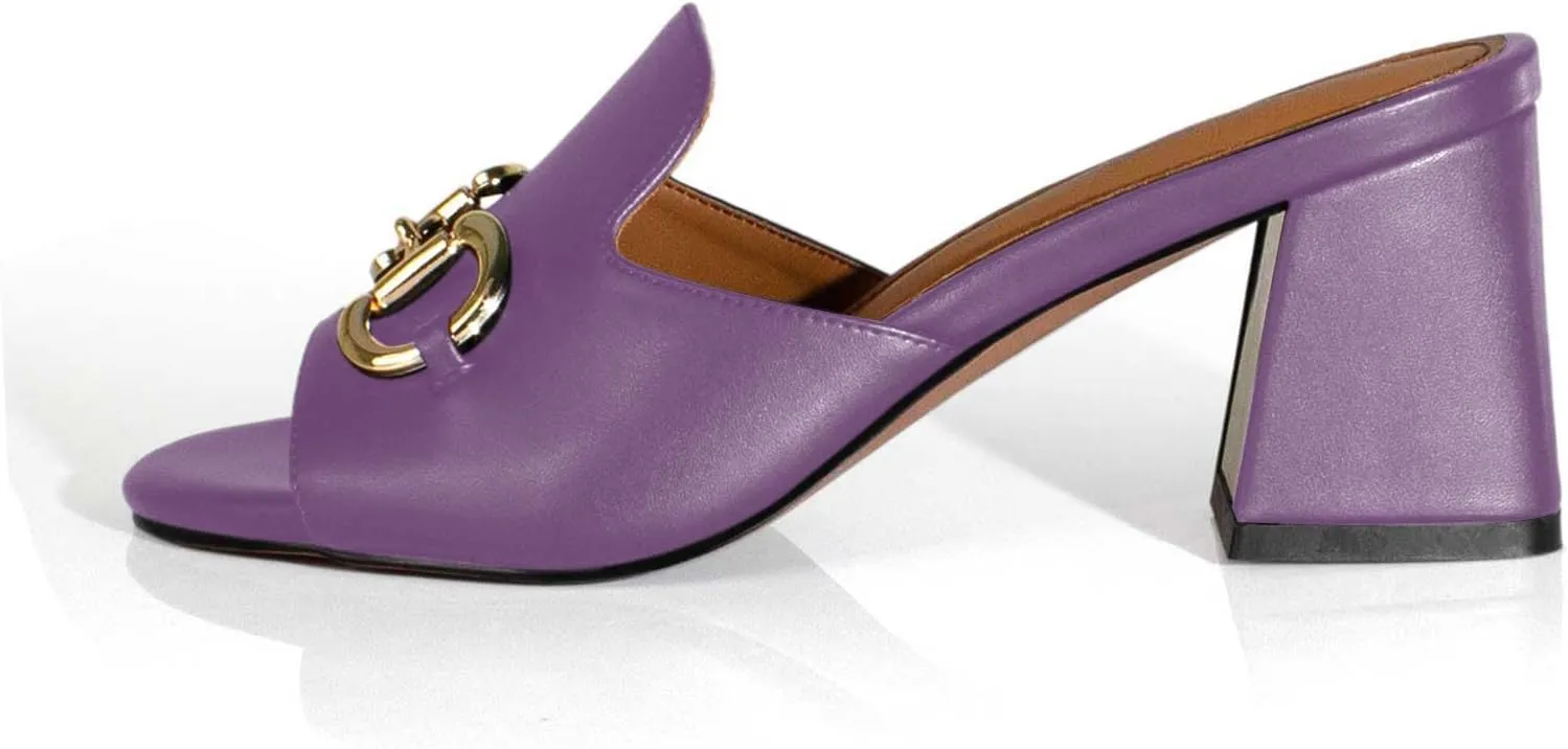 anteikira Women's Square Open Toe Buckle Sandals Slip On High Chunky Block Heel Mules Backless High Heeled Sandals for Women Fashion Summer Heels