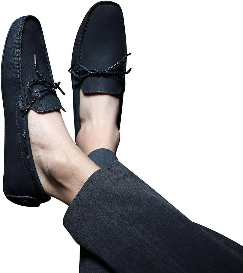 ANUFER Mens Faux Leather Stylish Moccasin Slippers Penny Loafers