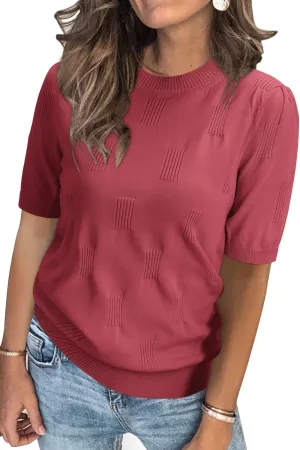 Arach&Cloz Womens Summer Tops Fashion Short Sleeve Sweaters Crew Neck Lightweight Knit Dressy Blouse 2025