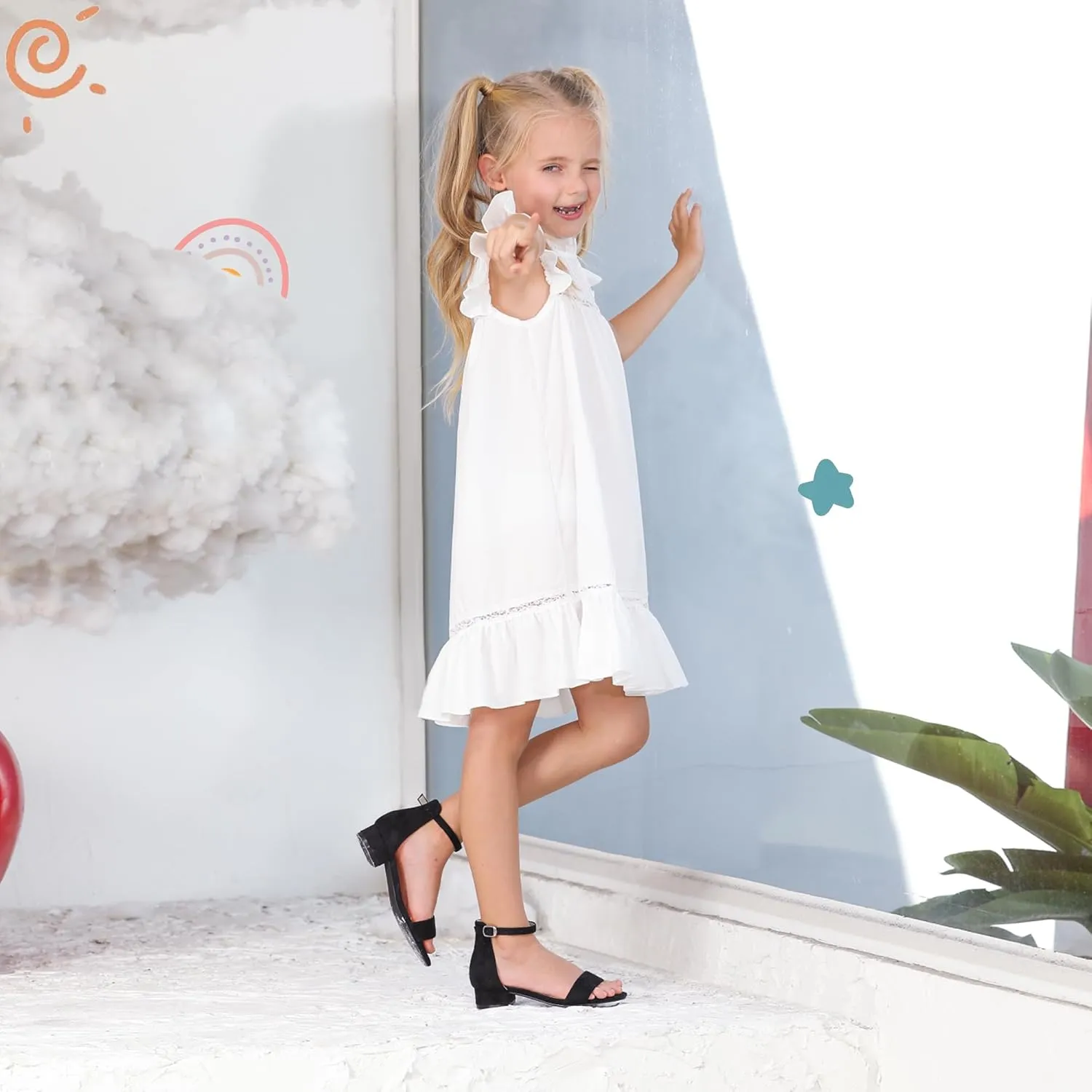 Athlefit Girls Sandals Open Toe Ankle Strap Low Heels Girl Dress Shoes For Toddler Little Big Kid