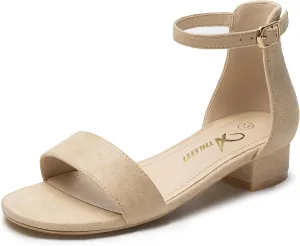Athlefit Girls Sandals Open Toe Ankle Strap Low Heels Girl Dress Shoes For Toddler Little Big Kid