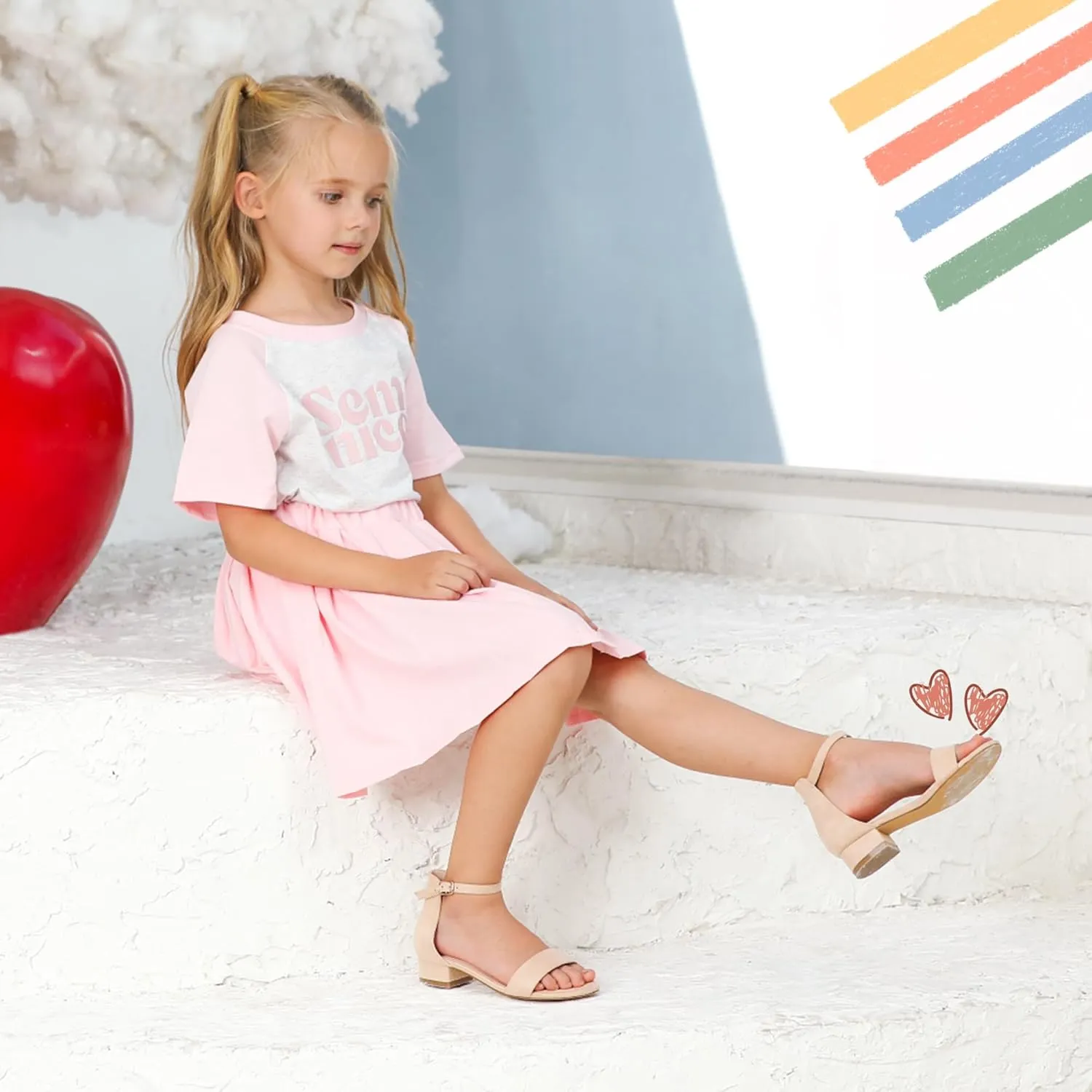 Athlefit Girls Sandals Open Toe Ankle Strap Low Heels Girl Dress Shoes For Toddler Little Big Kid
