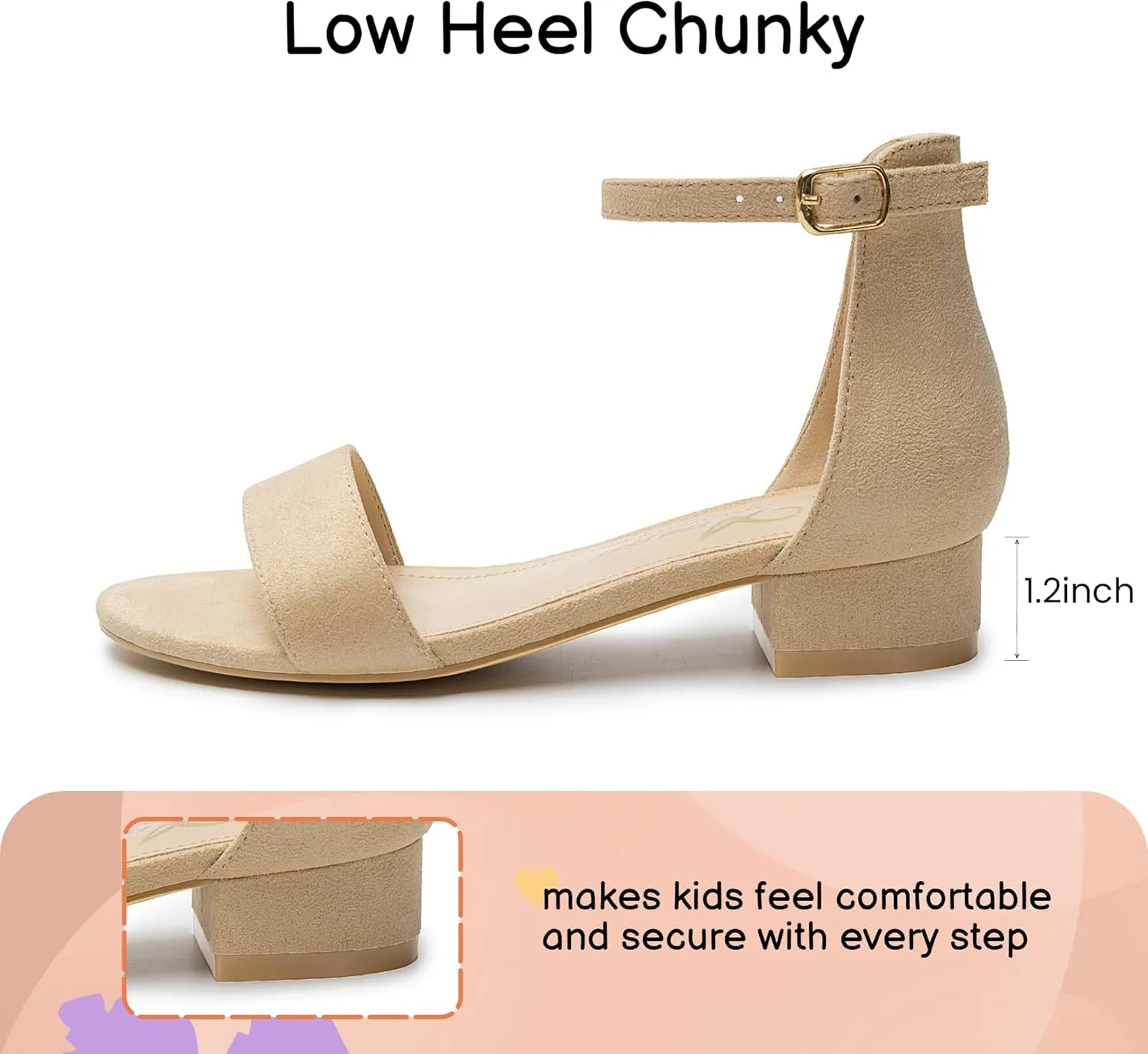 Athlefit Girls Sandals Open Toe Ankle Strap Low Heels Girl Dress Shoes For Toddler Little Big Kid