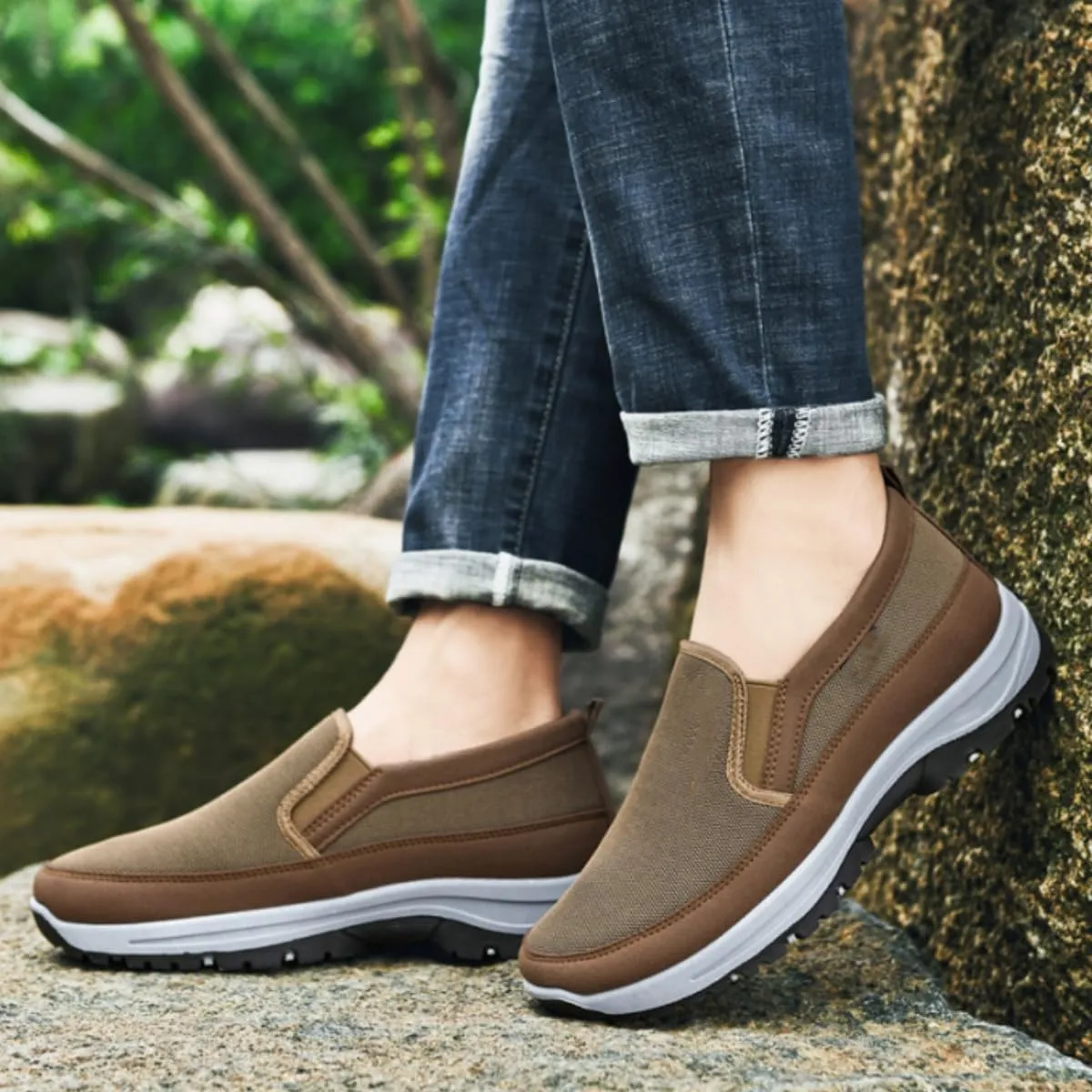 Auguscare Shoes Men,Men's Arch Support Slip On Canvas Loafers,Outdoor Casual Walking Boat Sneakers