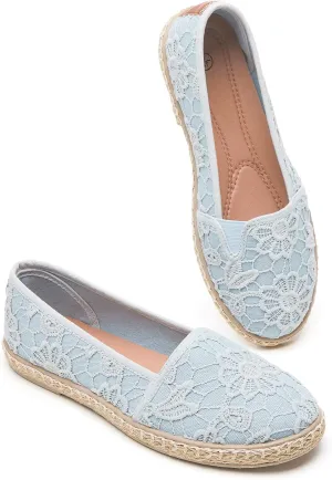 BABUDOG Women's Black Flats with Flower Embroideried,White Lace Ballet Flats,Comfortable Dress Flats