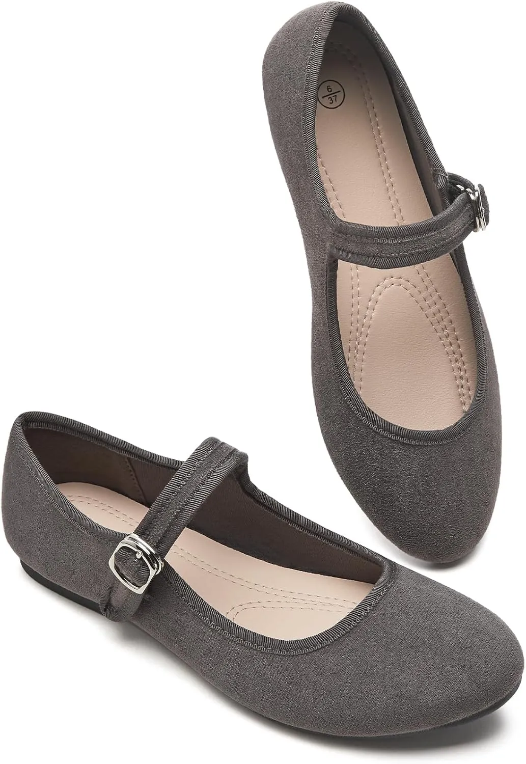 BABUDOG Womens Mary Jane Flats with Strap,Black Flats Shoes Dressy Comfortable,Ballet Flats for Women