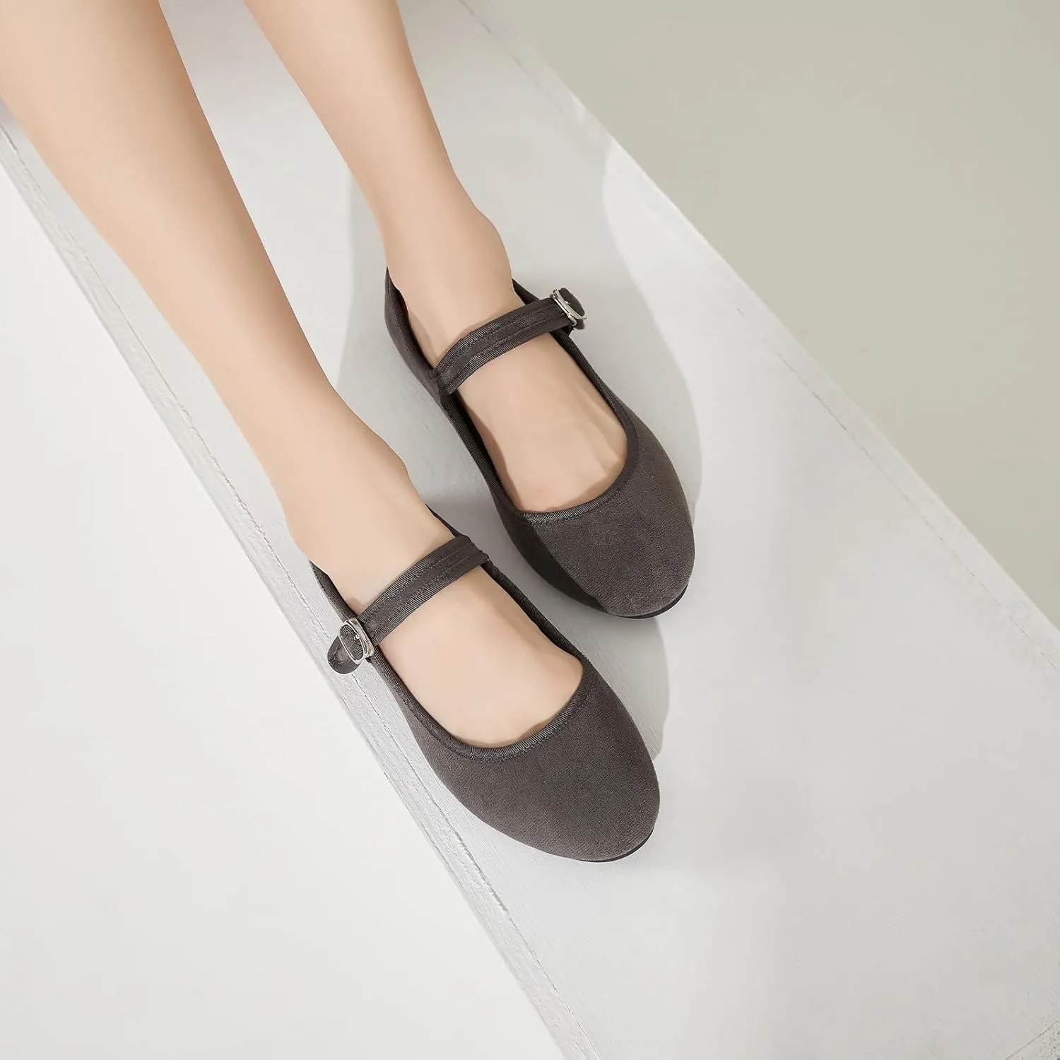 BABUDOG Womens Mary Jane Flats with Strap,Black Flats Shoes Dressy Comfortable,Ballet Flats for Women